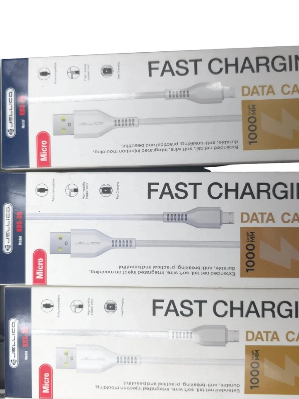 JELLICO KDS 30 5 Pack USB A Micro USB Fast Charging Data Cable 3FT White Lot